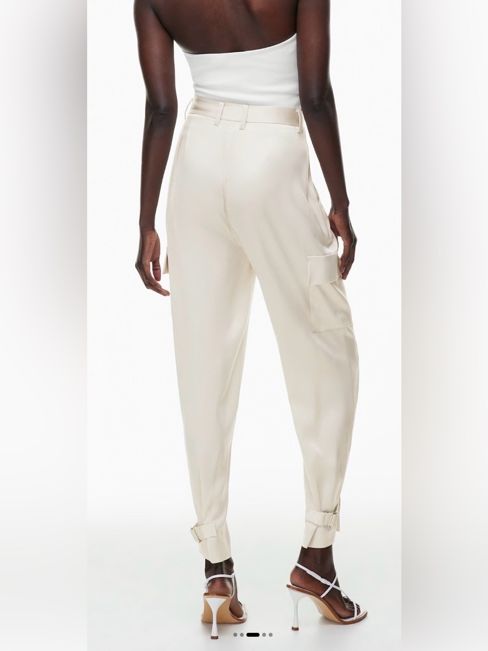 Aritzia Babaton Women’s 6 Matte Pearl Refined Satin Cargo Pants Cuff Buckle - Picture 4 of 11